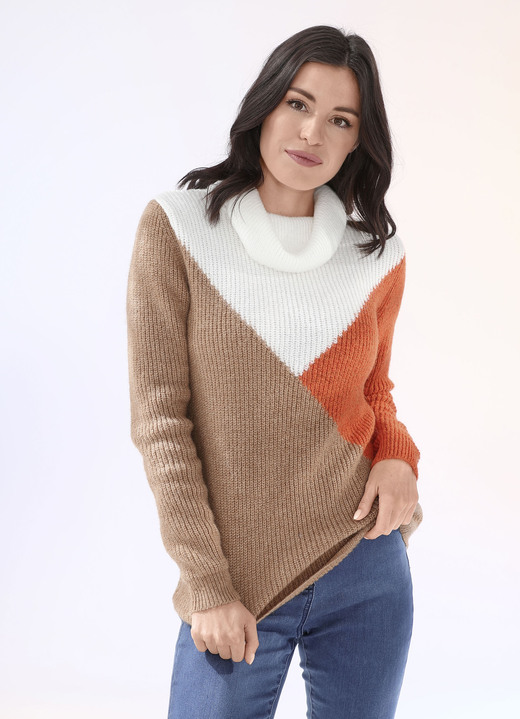 Langarm - Pullover in superflauschiger Qualität Langarm - Pullover in superflauschiger Qualität, in Größe L(44/46) bis XS(32/34), in Farbe CAMEL-ORANGE-WOLLWEISS