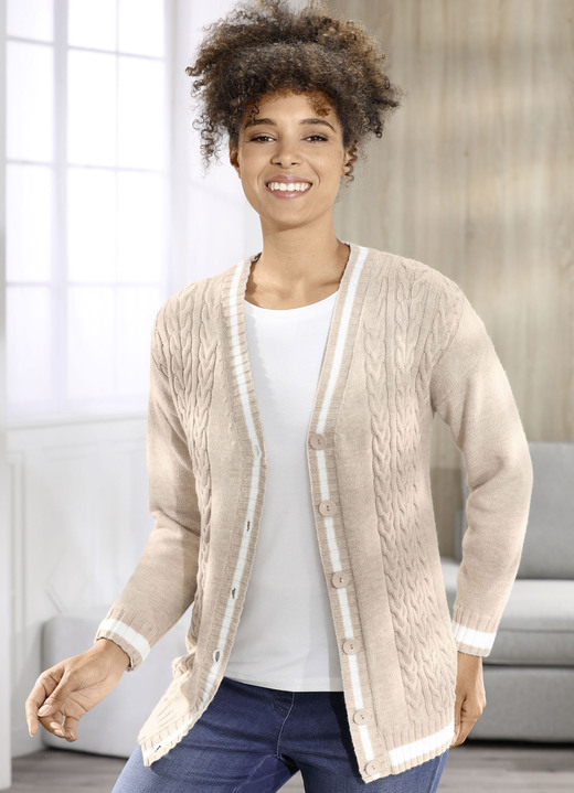 Strickjacken - Strickjacke in weicher Qualität, in Größe L(44/46) bis XXL(52/54), in Farbe SAND MELIERT-ECRU