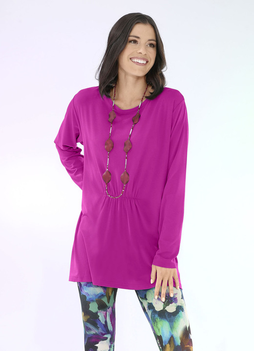 Shirts - Longshirt mit Raffung in 3 Farben, in Größe 034 bis 052, in Farbe FUCHSIA Ansicht 1