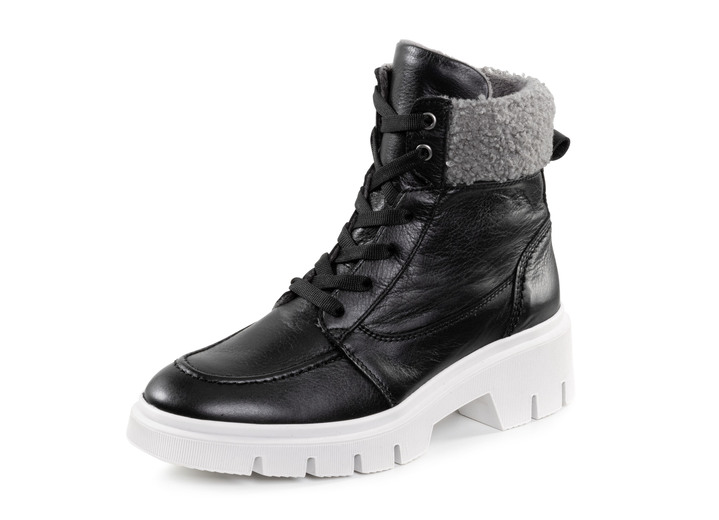 - ELENA EDEN Schnür-Stiefelette mit kuscheligem Teddy-Kragen, in Größe 036 bis 042, in Farbe SCHWARZ Ansicht 1