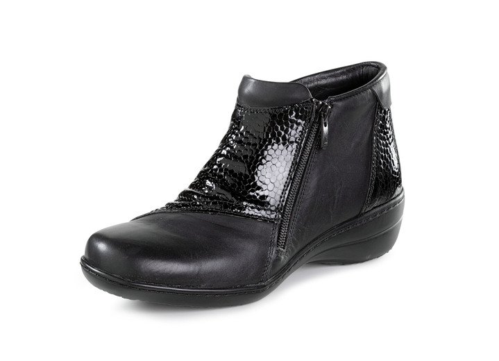 Stiefel & Stiefeletten - ELENA EDEN Bootie aus teilweise reptilgeprägtem Nappaleder, in Größe 035 bis 042, in Farbe SCHWARZ Ansicht 1