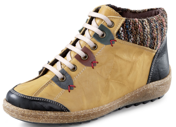 - ELENA EDEN Schnür-Bootie mit Knitter-Effekt, in Größe 036 bis 042, in Farbe OCKER-BUNT Ansicht 1