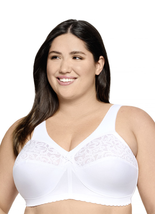 Soft-BH - Glamorise Stütz-BH mit Stickereispitze, in Größe 080 bis 130, in Cup J, in Farbe WEISS Ansicht 1