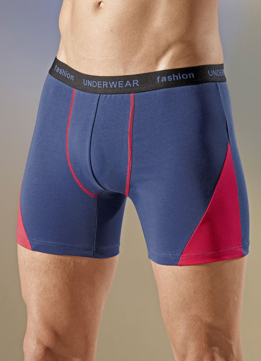 Pants & Boxershorts - Viererpack Pants mit Elastikbund und Einsätzen, in Größe 004 bis 011, in Farbe 2X JEANSBLAU-ROT, 2X NAVY-JEANSBLAU