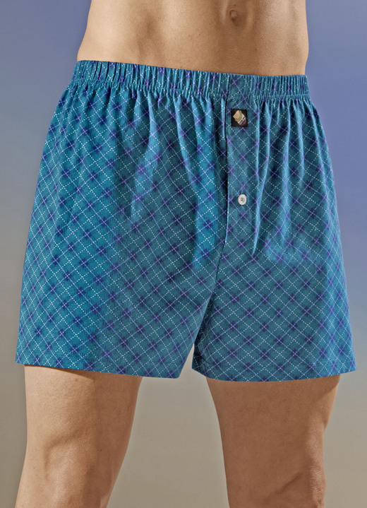 - Viererpack Boxershorts mit Karodessin, in Größe 005 bis 016, in Farbe 2X PETROL-MARINE, 2X MARINE-PETROL