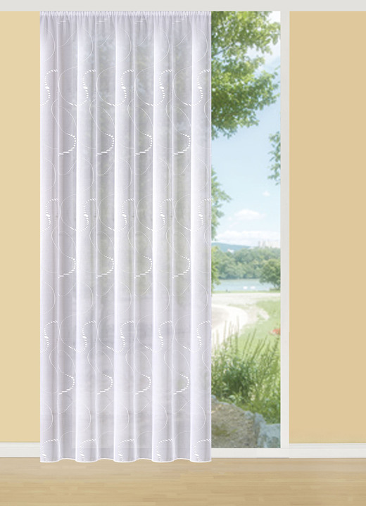 Klassisch - Vorhang mit Wirbelmuster und Universalschienenband, in Größe 156 (H95xB300 cm) bis 283 (H245xB300 cm), in Farbe WEISS Ansicht 1