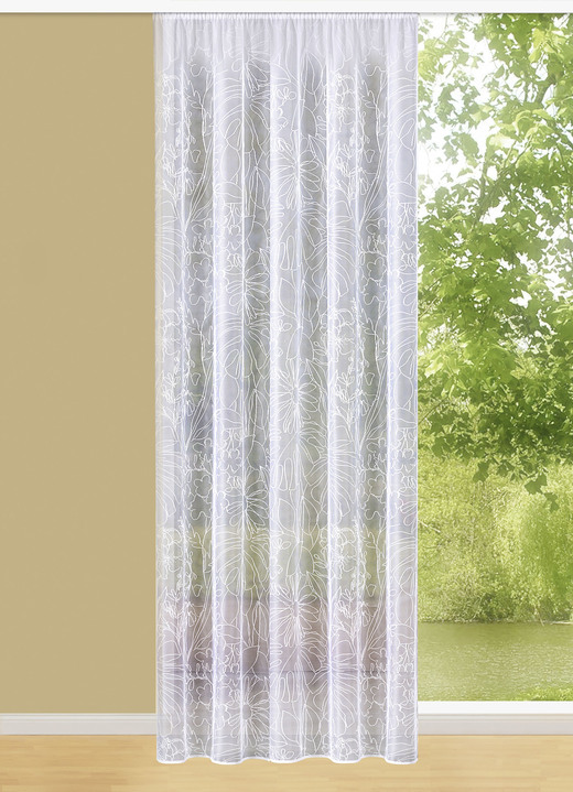 Klassisch - Filigraner Vorhang mit Universalschienenband, in Größe 136 (H100xB300 cm) bis 291 (H245xB450 cm), in Farbe WEISS Ansicht 1