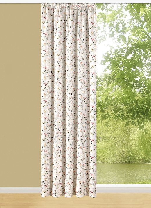 Klassisch - Übervorhang mit Blumen-Dessin und Universalschienenband, in Größe 358 (H145xB140 cm) bis 456 (H245xB140 cm), in Farbe NATUR Ansicht 1