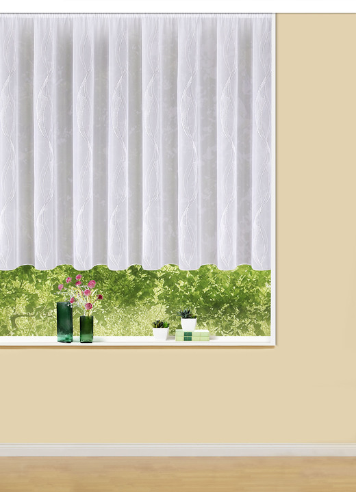 Klassisch - Blumenfenster-Vorhang mit Bleibandabschluss, in Größe 140 (H120xB300 cm) bis 181 (H175xB600 cm), in Farbe WEISS Ansicht 1