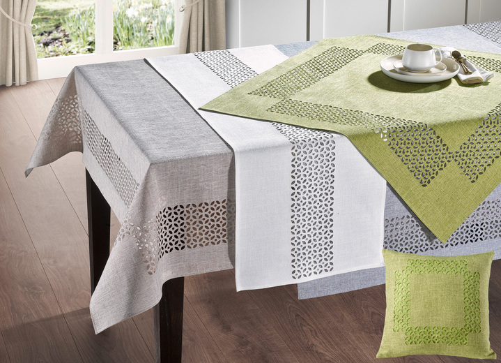Tischdecken - Tischdecke mit dekorativer Lochstanzung, in Größe 135 (2x Platzset, 30/ 45 cm) bis 404 (Kissenbezug, 40/ 40 cm), in Farbe HELLBRAUN