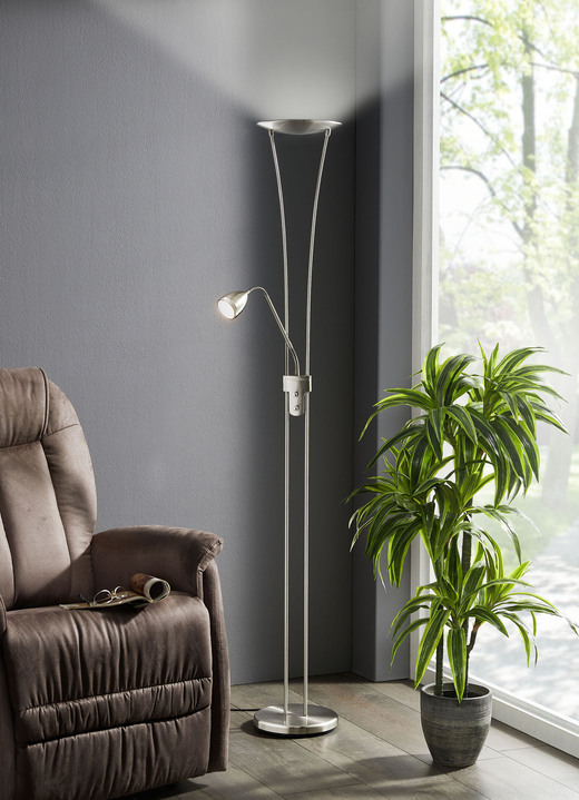Stehlampe - Standfluter aus Metall mit beweglichem Lesearm, in Farbe NICKEL Ansicht 1