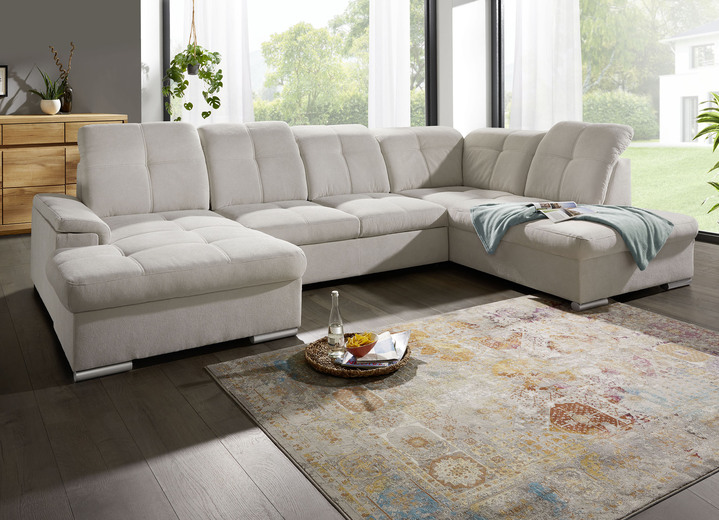 - Wohnlandschaft mit Bettfunktion und Bettkasten, in Farbe CREME Ansicht 1