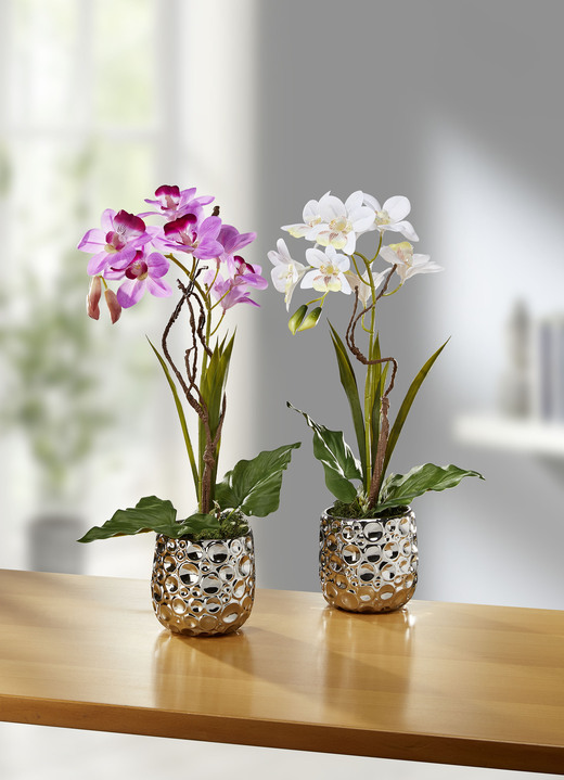 Kunst- & Textilpflanzen - Orchideen-Gesteck im Keramiktopf, in Farbe LILA