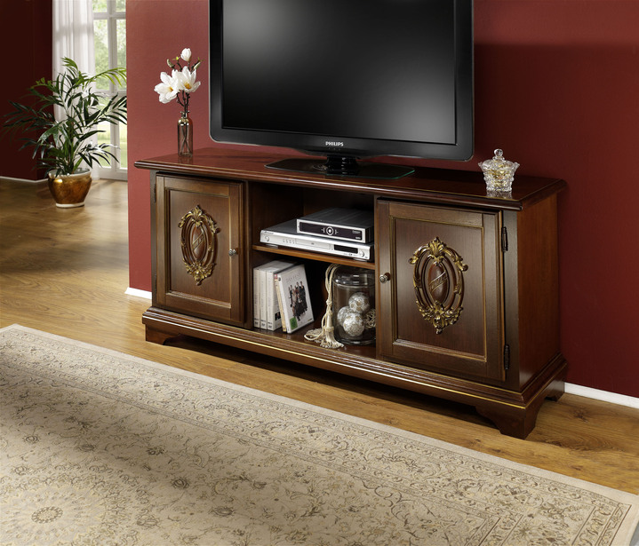 TV- & Hifi-Möbel - Longboard mit hochwertiger Holz-Applikation, in Farbe NUSSBAUM-GOLD Ansicht 1
