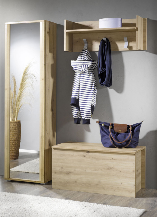 Garderobenmöbel - Garderoben-Programm mit Melaminharz-Beschichtung, in Farbe EICHE, in Ausführung Sitztruhe Ansicht 1