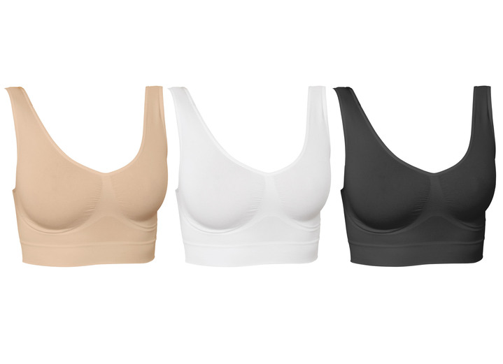 Wäsche - Wohlfühl-BH, 3er-Set, in Größe 3XL (52/54) bis XXL (48/50), in Farbe SCHWARZ-WEISS-NUDE Ansicht 1