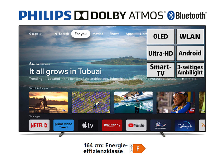 Fernseher - Philips 708/12 4K-Ultra-HD OLED-Fernseher, in Farbe SILBER Ansicht 1