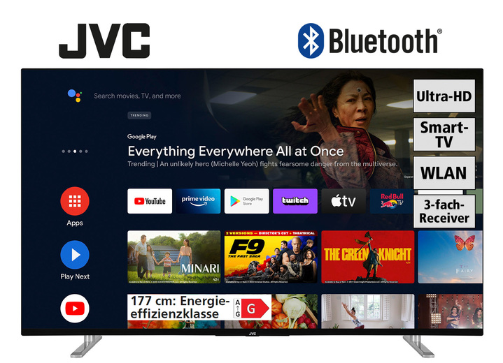 Fernseher - JVC 4K-Ultra-HD QLED-Android-Fernseher, in Farbe SCHWARZ Ansicht 1