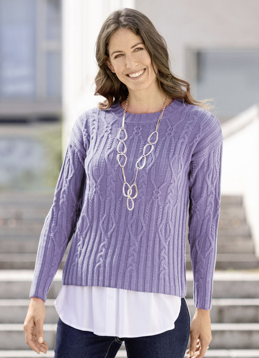 Basics - Pullover in Strukturmix Basics - Pullover in Strukturmix, in Größe 036 bis 052, in Farbe FLIEDER