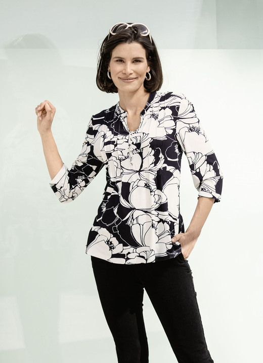 - Shirt-Tunika mit Schlingenknopfleiste, in Größe 036 bis 054, in Farbe SCHWARZ-WEISS Ansicht 1