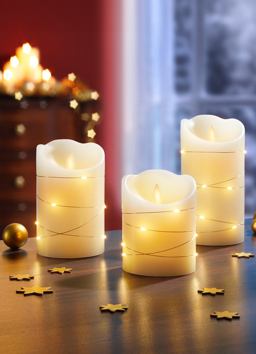- LED-Echtwachskerzen, 3er-Set, in Farbe CREME-WEISS