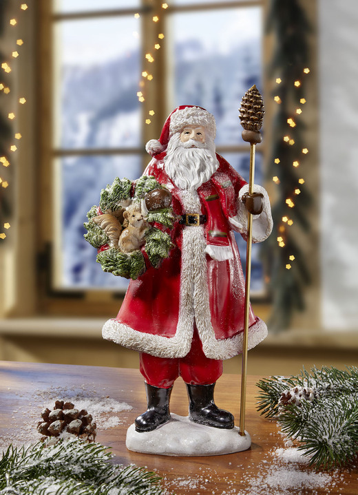 - Mit Glitter bestäubter Samichlaus aus Polyresin, in Farbe ROT