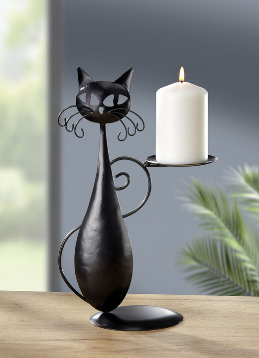 Wohnaccessoires - Kerzenhalter Katze aus Metall, in Farbe SCHWARZ