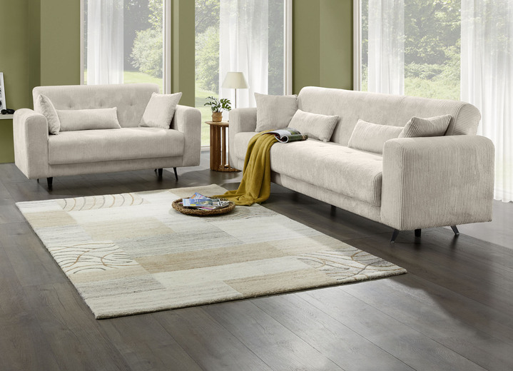 Polstergruppen - Moderne Polstermöbel mit trendigem Cord-Bezug, in Farbe CREME, in Ausführung Polstergruppe, 2-teilig, 1 Dreisitzer und 1 Zweisitzer Ansicht 1
