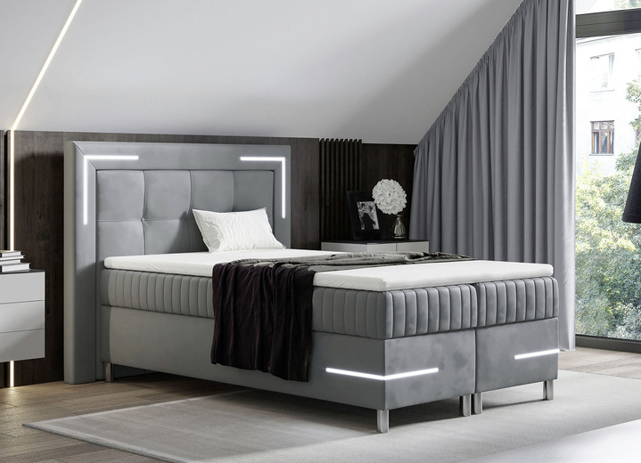 Boxspringbetten - Boxspringbett mit LED-Beleuchtung und Topper, in Farbe SILBER Ansicht 1