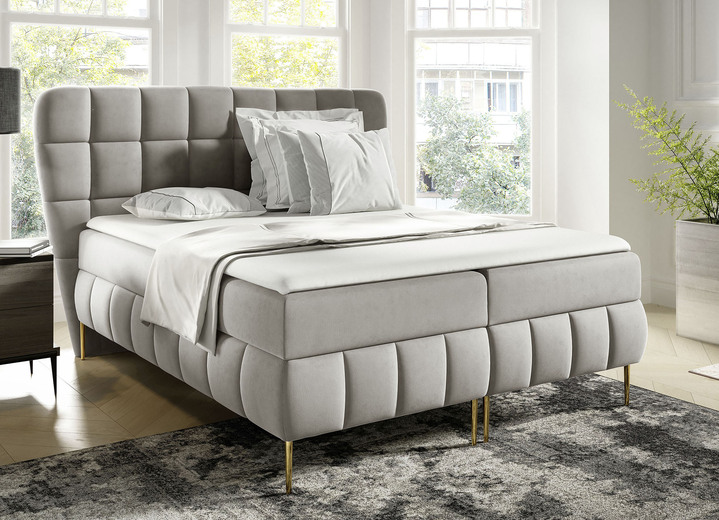 Boxspringbetten - Boxspringbett mit Bonnell-Federkern-Matratzen und Kaltschaumtopper, in Farbe CREME Ansicht 1