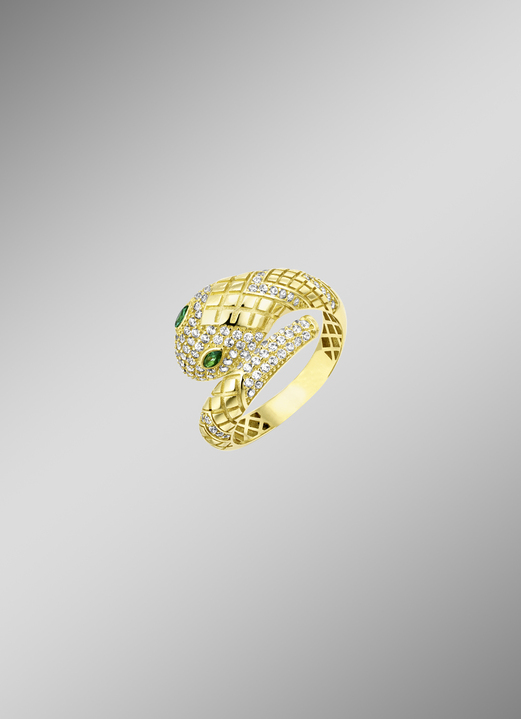 Ringe - Damenring Schlange mit weissen und grünen synth. Zirkonia, in Größe 160 bis 220, in Farbe  Ansicht 1