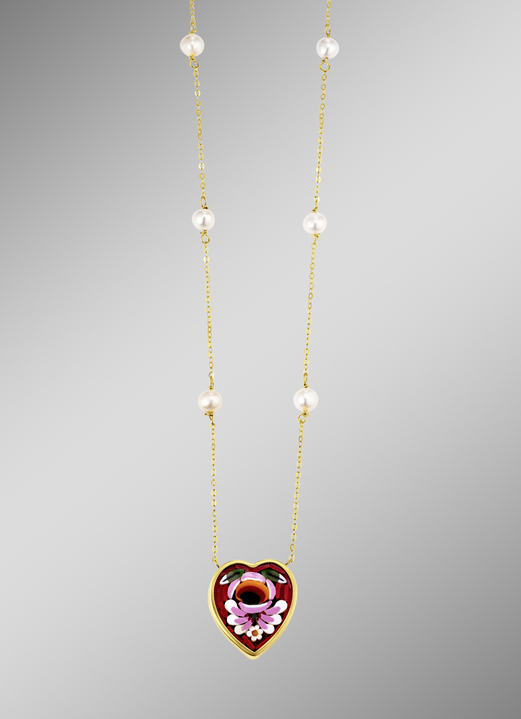 Halsketten - Anker-Halskette mit Süßwasser-Zuchtperlen und Mosaikglas, in Farbe  Ansicht 1