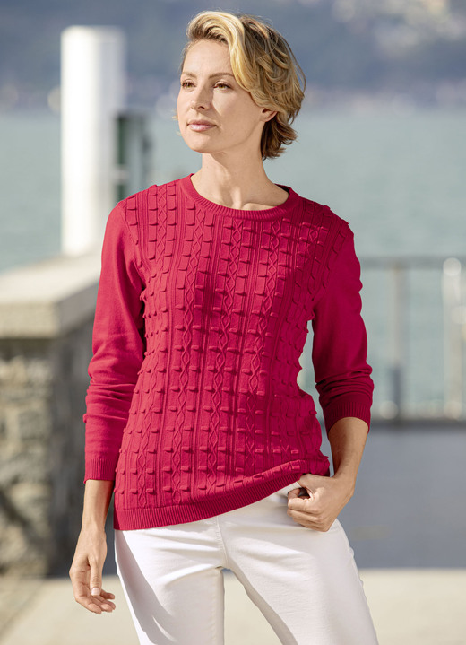 Basics - Pullover mit streckendem Strukturmuster Basics - Pullover mit streckendem Strukturmuster, in Größe 036 bis 052, in Farbe ROT