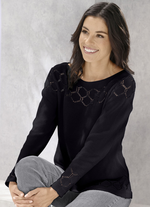 Basics - Pullover mit nachhaltig recycelter Baumwolle Basics - Pullover mit nachhaltig recycelter Baumwolle, in Größe 036 bis 052, in Farbe SCHWARZ