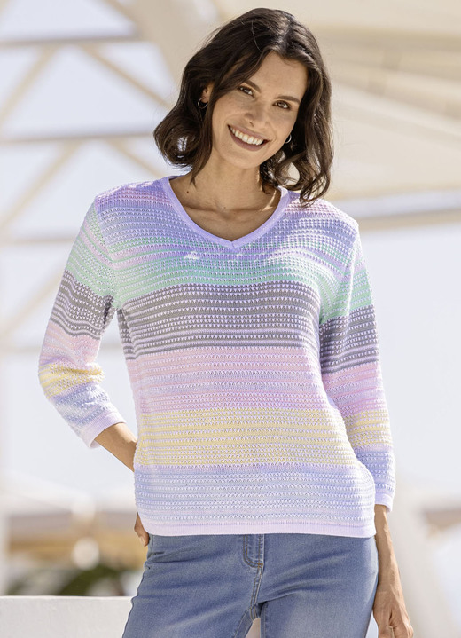 Pullover - Pullover mit Glitzerakzenten, in Größe 036 bis 052, in Farbe WEISS-MULTICOLOR Ansicht 1