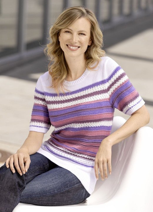 Pullover - Pulli mit Effektgarn, in Größe 036 bis 052, in Farbe WEISS-LILA-MULTICOLOR