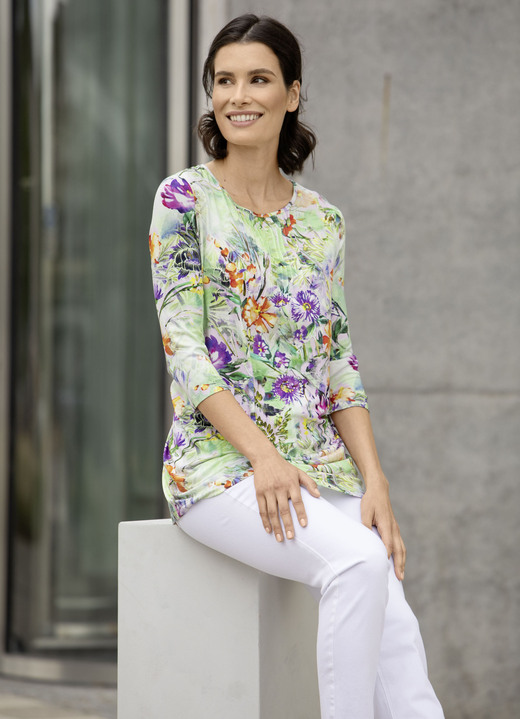 - Shirt-Tunika mit farbbrillantem Druck, in Größe 036 bis 054, in Farbe SALBEI-LILA-BUNT Ansicht 1
