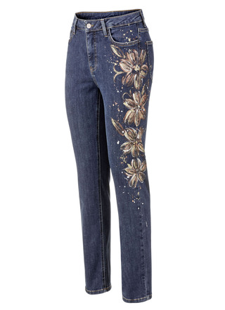 Edel-Jeans mit handbemalten, floralen Motiven
