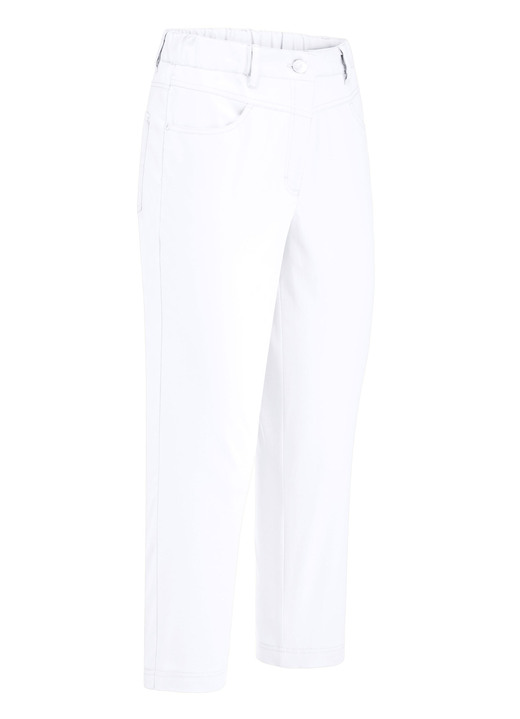 Hosen mit Knopf- und Reissverschluss - Caprihose in 4-Pocket-Form, in Größe 018 bis 052, in Farbe WEISS Ansicht 1
