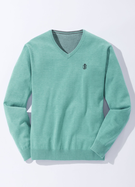 Uni - Modischer V-Pullover in 6 Farben Uni - Modischer V-Pullover in 6 Farben, in Größe 046 bis 062, in Farbe TÜRKIS MELIERT