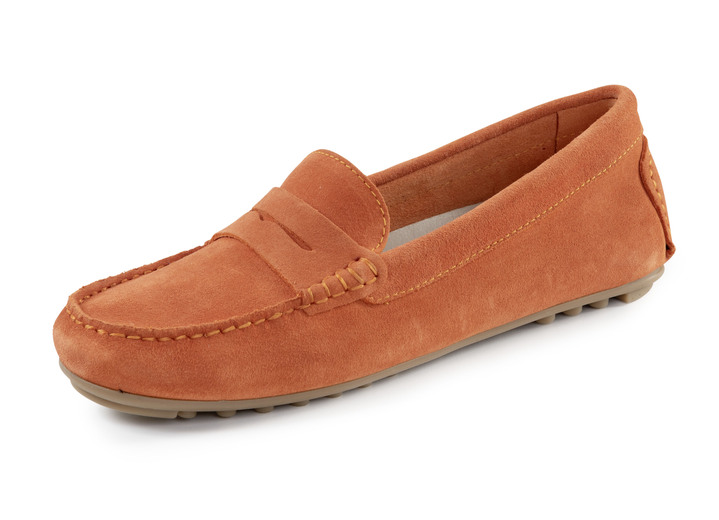 Slipper & Schnürschuhe - ELENA EDEN Mokassin-Slipper aus geschmeidigem Rind-Veloursleder, in Größe 036 bis 042, in Farbe ORANGE Ansicht 1