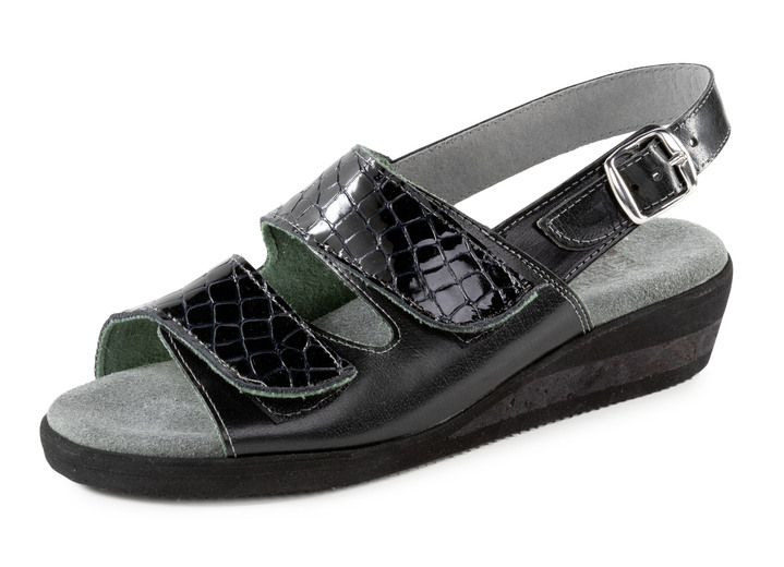 Sandaletten & Pantoletten - ELENA EDEN Sandale aus Nappaleder und krokogeprägtem Lackleder, in Größe 036 bis 042, in Farbe SCHWARZ Ansicht 1
