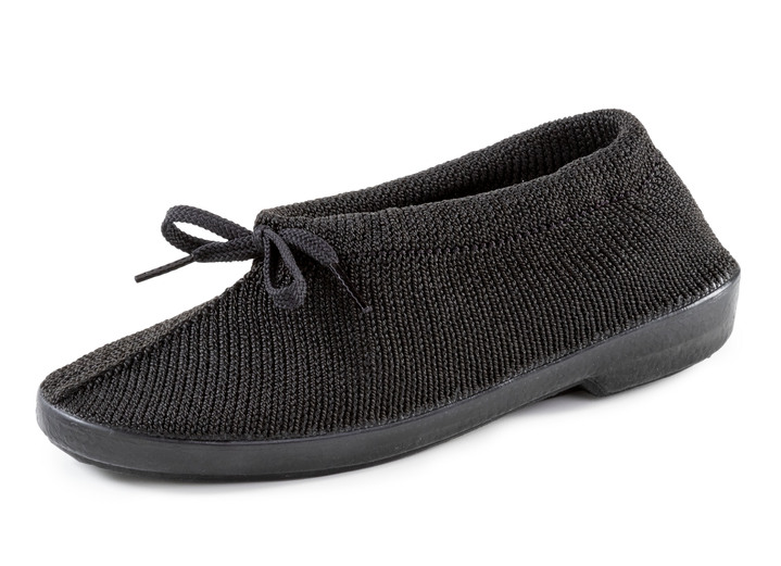 Slipper & Schnürschuhe - Slipper aus elastischem Strickmaterial mit Schnürung, in Größe 036 bis 042, in Farbe SCHWARZ Ansicht 1