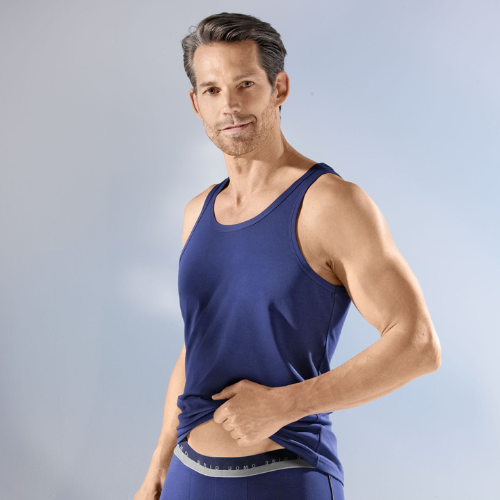 - Dreierpack Achselshirts mit Einfassung, in Größe 005 bis 011, in Farbe 2X BLAU, 1X ANTHRAZIT Ansicht 1