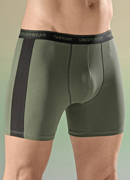 Pants & Boxershorts - Viererpack Pants mit Elastikbund, in Größe 005 bis 011, in Farbe 2X OLIV-SCHWARZ, 2X UNI SCHWARZ