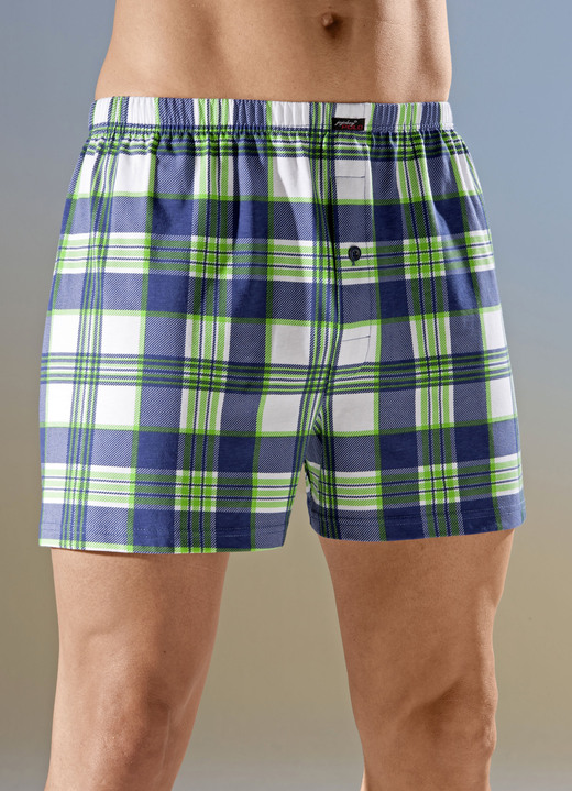 Pants & Boxershorts - Viererpack Boxershorts mit Karodessin, in Größe 005 bis 016, in Farbe 2X MARINE-GRÜN-WEISS, 2X GRÜN-MARINE-WEISS