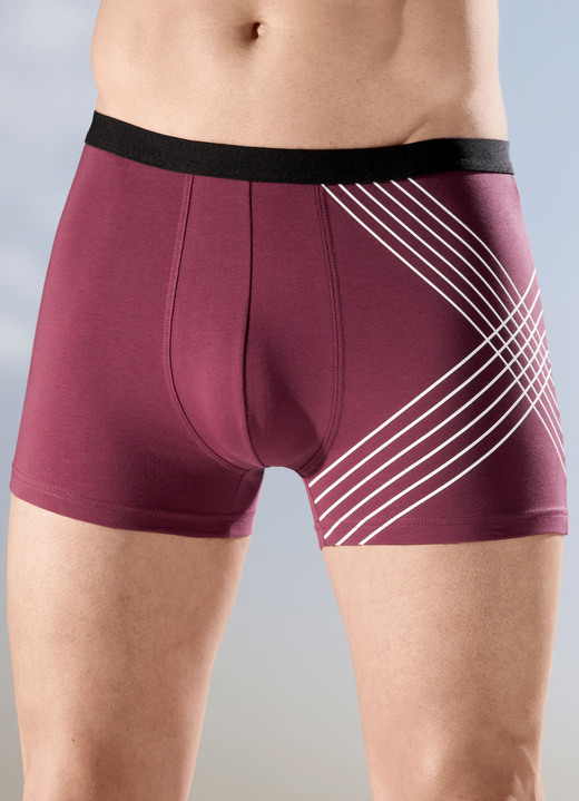 - Dreierpack Pants mit Elastikbund, in Größe 005 bis 011, in Farbe 2X BORDEAUX-WEISS, 1X SCHWARZ-WEISS