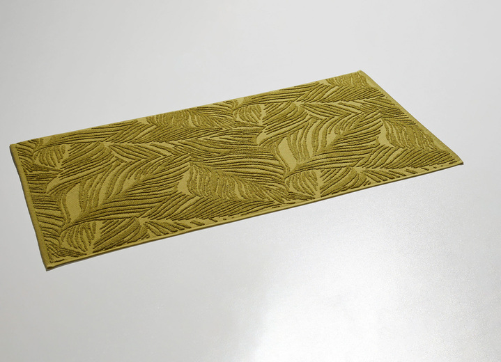 Badgarnituren - Barfussweicher Badteppich mit natürlichem Blätter-Dessin, in Farbe OLIV, in Ausführung Allover gemustert Ansicht 1