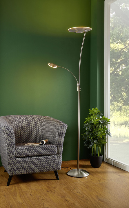 Stehlampe - Stehleuchte mit Deckenfluter, in Farbe NICKEL