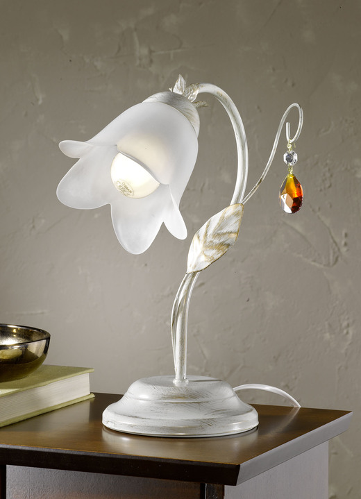Tischlampe - Tischlampe mit Gestell aus Eisen und Glaslampenschirm, in Farbe CREME-GOLD